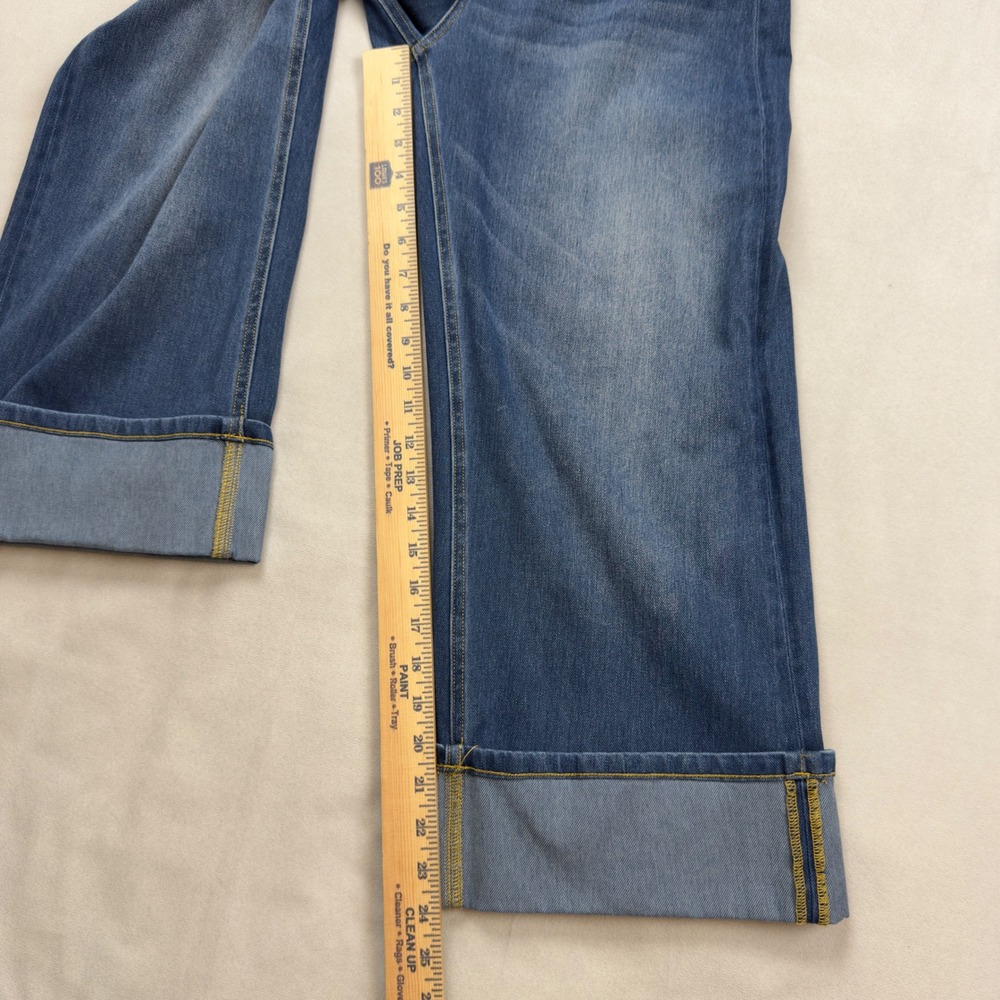 Halara Petite Wide Leg Rolled Hem Medium Wash High Rise Blue Denim Small Petite - Picture 4 of 10